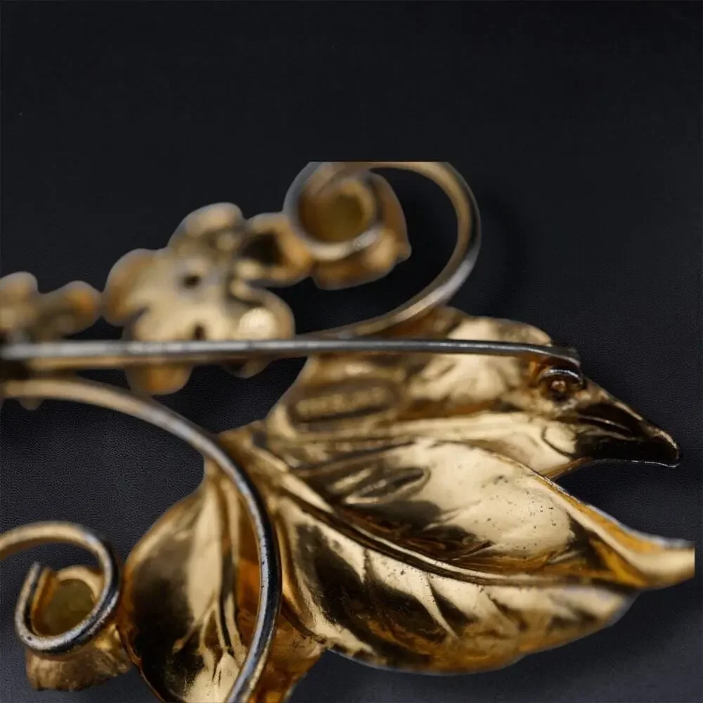 Vintage Sterling Silver Vermeil Flower Floral Spray Brooch Rhinestone Pin‎ 3